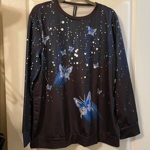 Navy Sweatshirt with Blue Butterfly Print